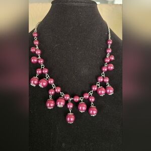 NWT Burgundy Pearl Statement Necklace & Earrings Bold Elegant